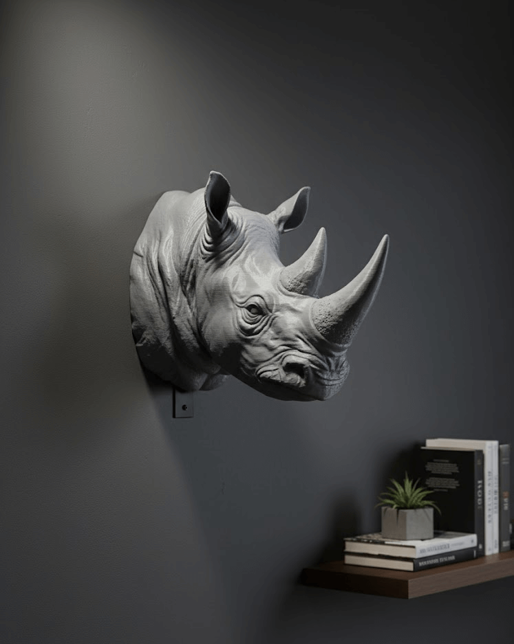 Rhinocéros 3D mural sculpture décorative 70 cm impression grand format installation murale PAMI3D